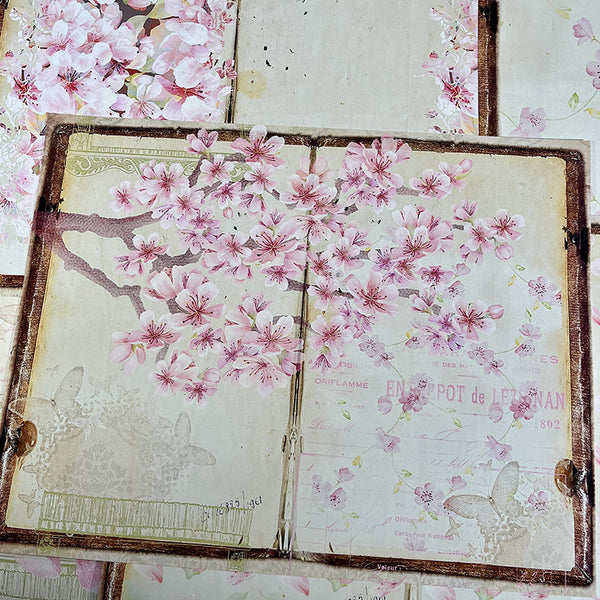 6 piezas de papel de fondo con flores de cerezo frescas