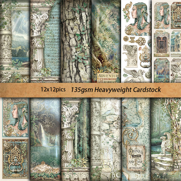 12PCS Magical Forest material paper