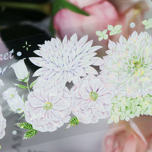 Whole Roll 5.5cm*5m Peony dahlias Shell Light PET Tape