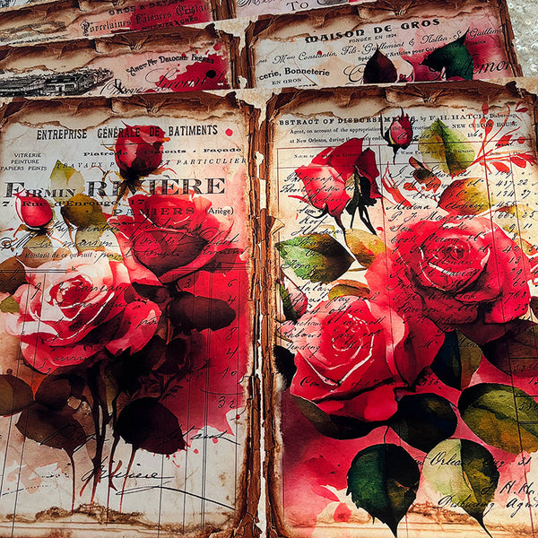 4 x rotes Rosen-Hintergrundpapier.