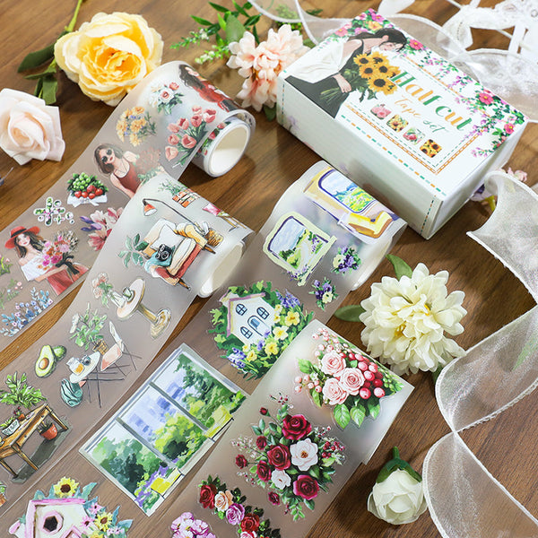Oil painting flower season Die Cutting Fog PET Tape Set