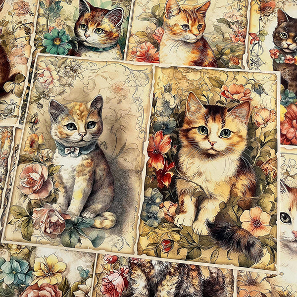 10 Stück Vintage Katzen-Hintergrundpapier.