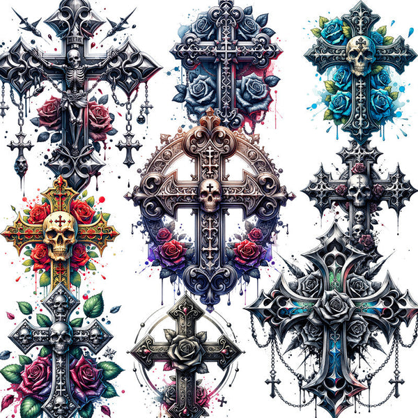 12PCS Gothic punk cross sticker