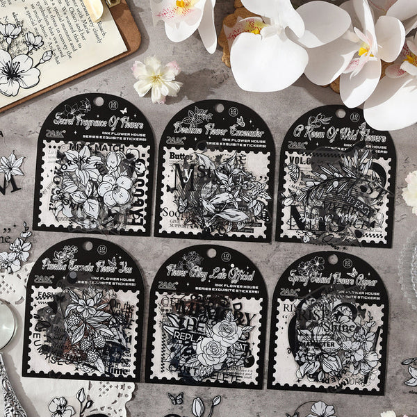 10PCS Ink Flower House Series sticker
