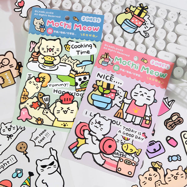 2PCS Rice cake Meow Story series sticker