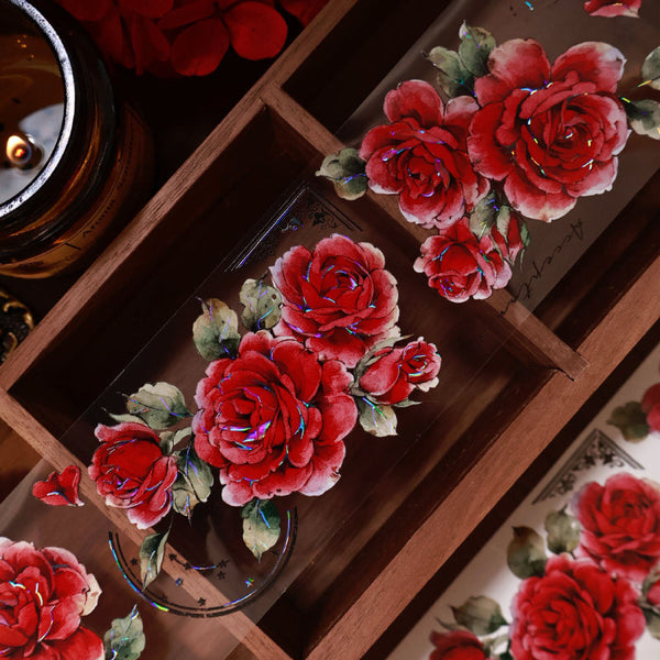 6cm*150cm Old red flower Washi/PET/Shell Light PET Tape