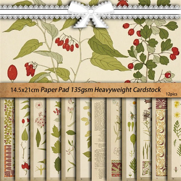 12PCS Retro plants material paper