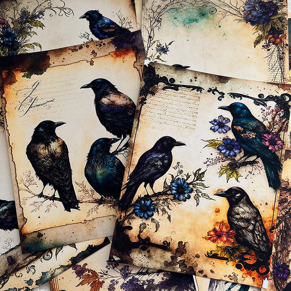 12 piezas de papel de fondo con diseño de pájaros del bosque vintage