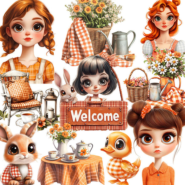 20PCS Orange checkered girl sticker
