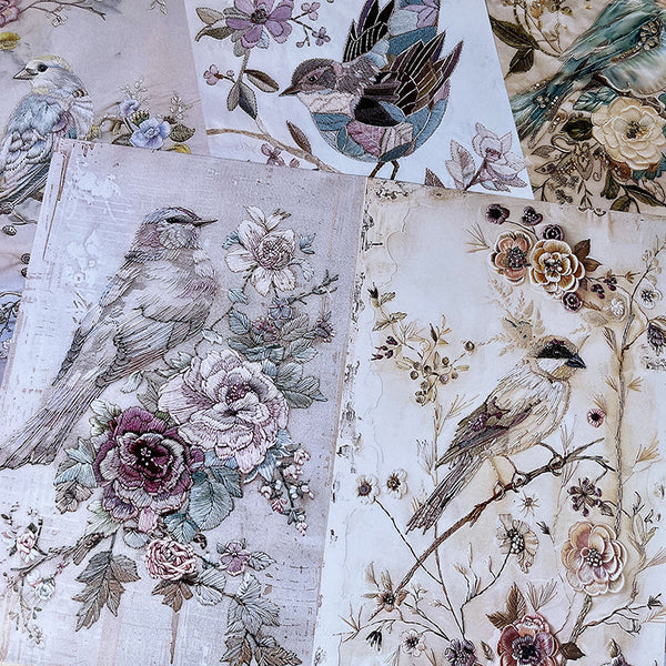 10PCS Embroidery flowers birds background paper