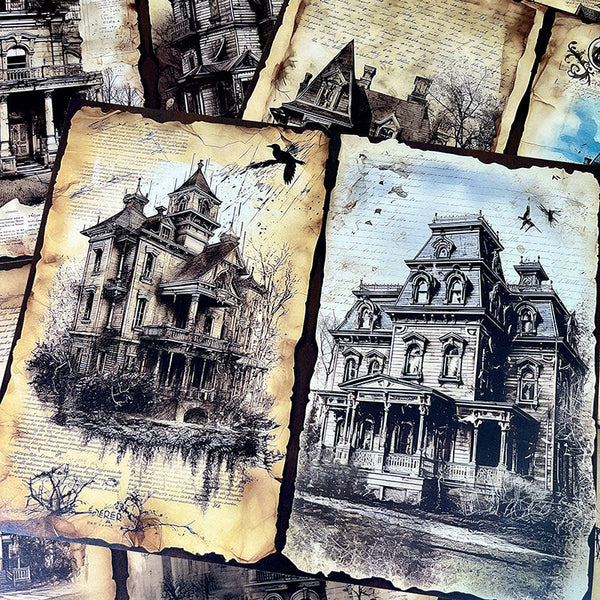 10PCS Dark Gothic architecture background paper