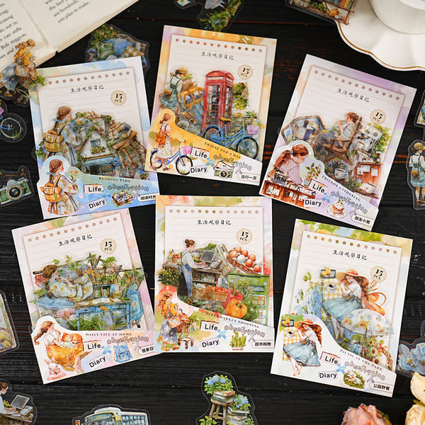 15PCS Life Observation Diary Series sticker