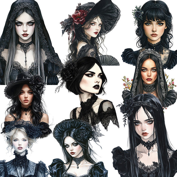12PCS Black Gothic girl sticker