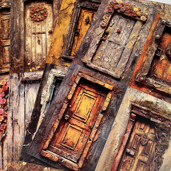 16PCS Ruins old door background paper