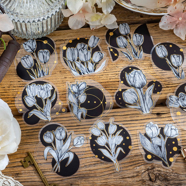 30PCS Black gold flower series sticker