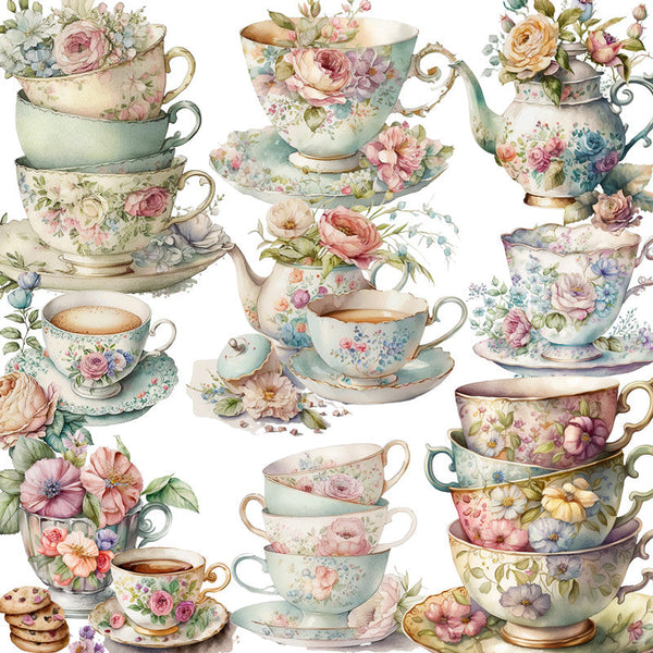 20 pegatinas vintage para tazas de té de porcelana