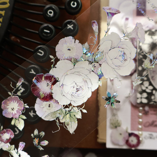 Whole Roll 6.5cm*6m Pink Window flowers Die Cutting Washi/PET/Shell Light PET Tape