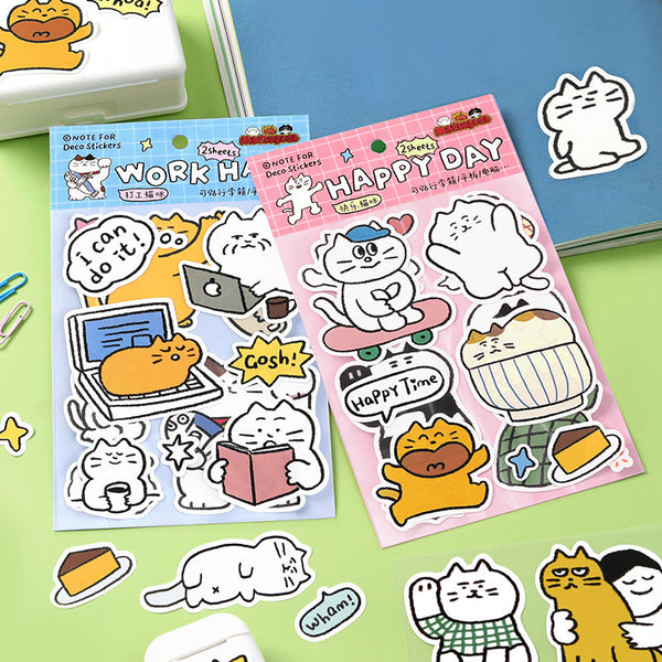 2PCS Cat illustration series sticker