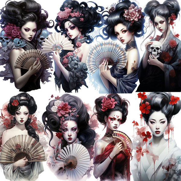 16 pegatinas de geisha oscura