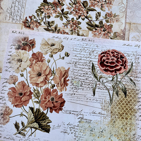 8 piezas de papel de fondo con plantas pastorales vintage