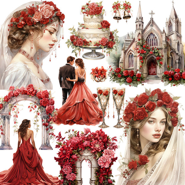 20PCS Red Wedding Bride sticker