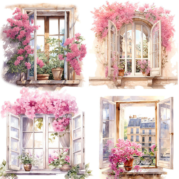 20 pegatinas para ventana con diseño de primavera rosa