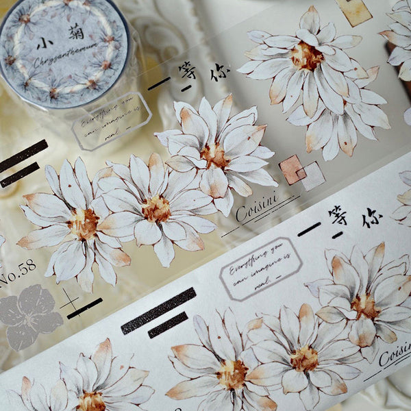 Whole Roll 5.5cm*6m Small chrysanthemum Washi/PET Tape