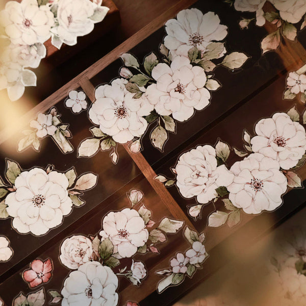 5.2cm*100cm Moonlight Rose Die Cutting Washi/PET/Shell Light PET Tape