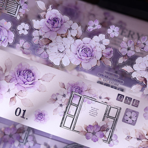 Whole Roll 5.5cm*6m Sparse shadow flower Die Cutting Washi/PET/Shell Light PET Tape