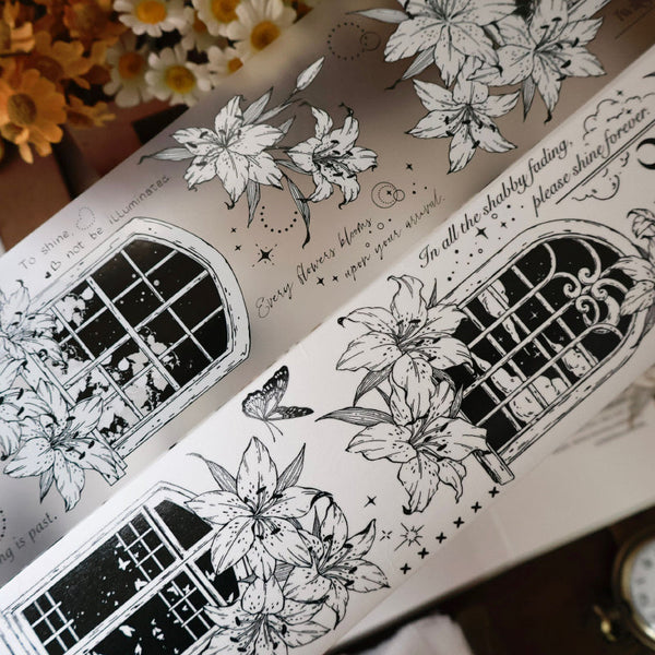 6cm*100cm Lily window Washi/Gold Stamping PET/Fog PET Tape