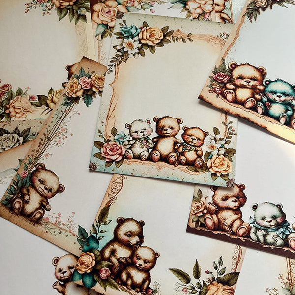 16PCS Vintage cute bear background paper