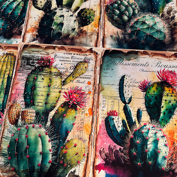 4 piezas de papel de fondo con forma de cactus