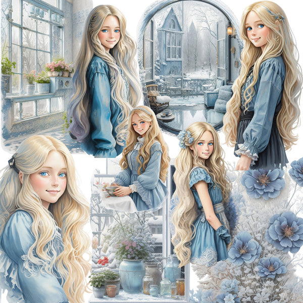 12PCS Winter Windowsill comic girl sticker