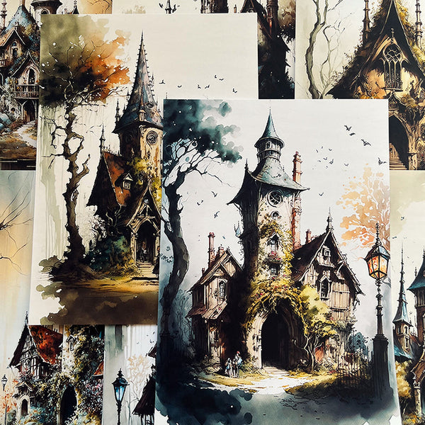 8PCS Country castle background paper