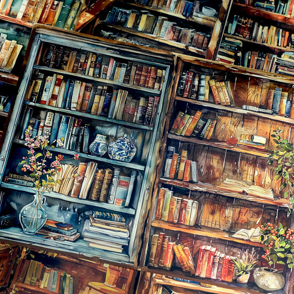 10PCS Retro library bookshelf background paper