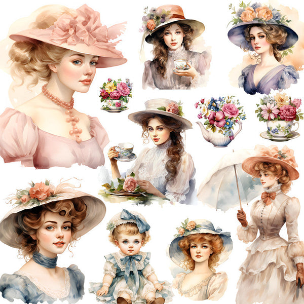 13PCS Medieval European ladies afternoon tea sticker