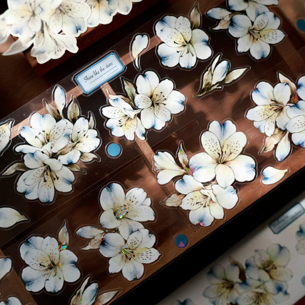 5.5cm*100cm Blue island flower Die Cutting Washi/PET/Shell Light PET Tape