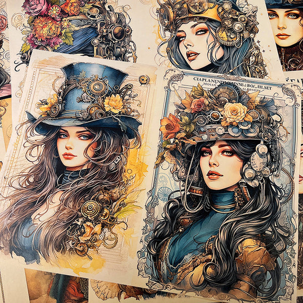 10PCS Steampunk beauty background paper