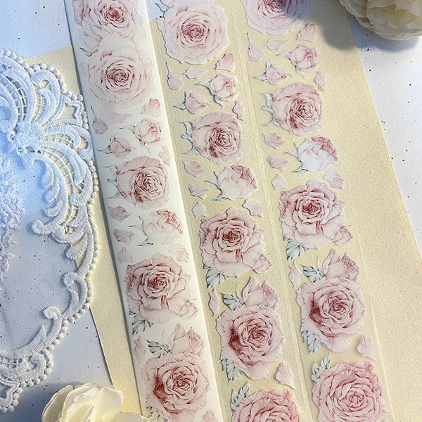 Ganze Rolle 5 cm x 6 m Romantisches Rosen-Washi/PET-Klebeband