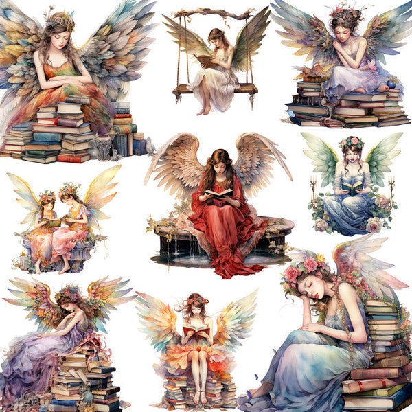 12 pegatinas de ángel de lectura