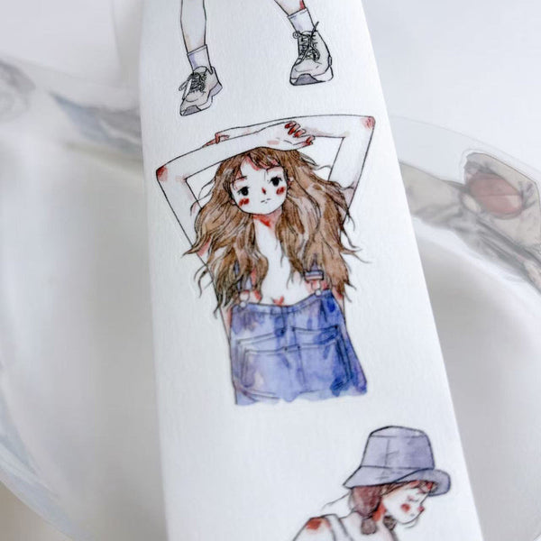 Whole Roll 4.5cm*10m Cool girl Die Cutting Washi/PET/Fog PET Tape