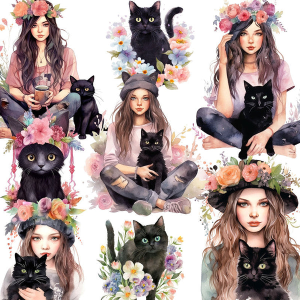 12PCS Black Cat Girl sticker