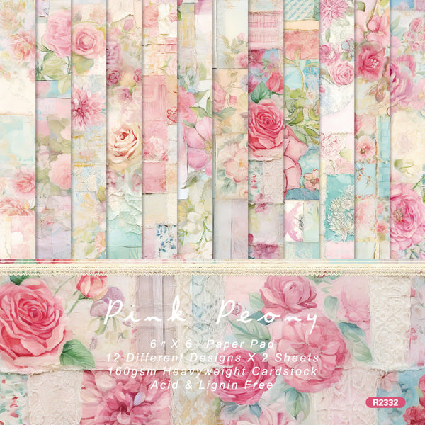 24PCS Pink Peony background paper