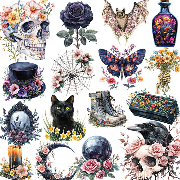 20PCS Gothic skull flower sticker