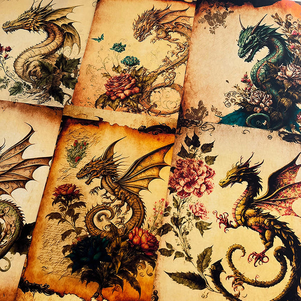 8PCS Ancient dragon background paper