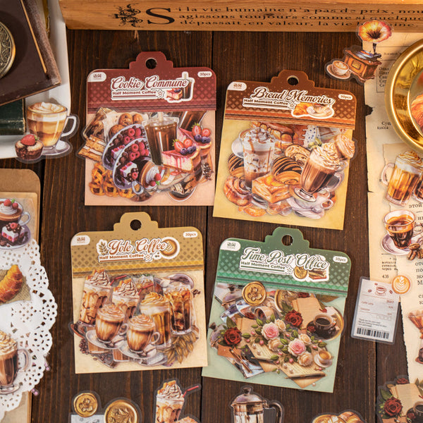 30PCS Half cut coffee series sticker