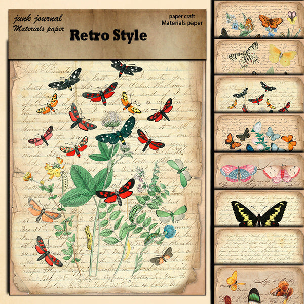 Papel texturizado para libros con diseño de mariposas, 8 unidades