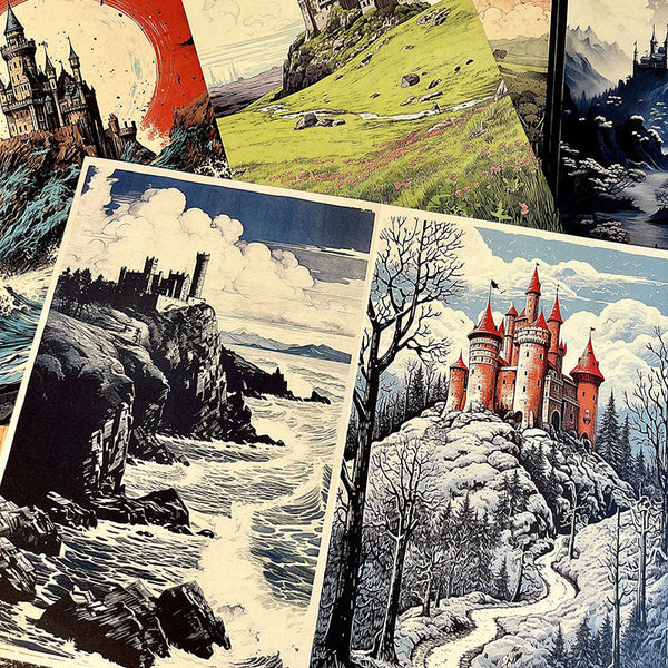 12PCS Castle building landscape background paper