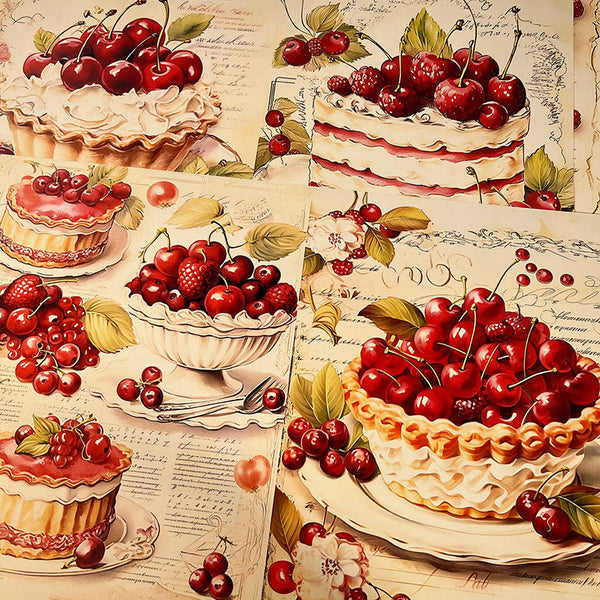 10PCS Cherry cake dessert background paper