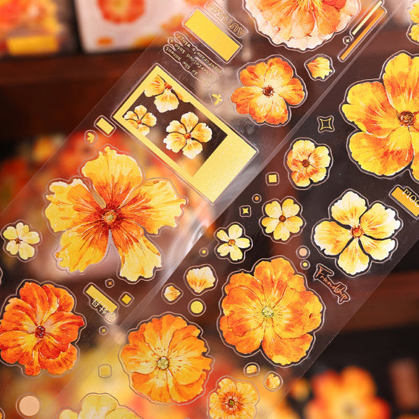 Whole Roll 5cm*6m The golden glow flower Die Cutting Washi/PET Tape